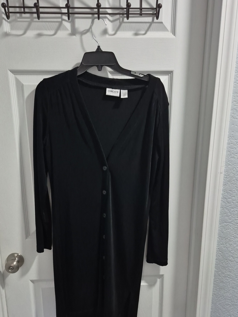 Chico's Travel Black Long Button-Front Cardigan Dress